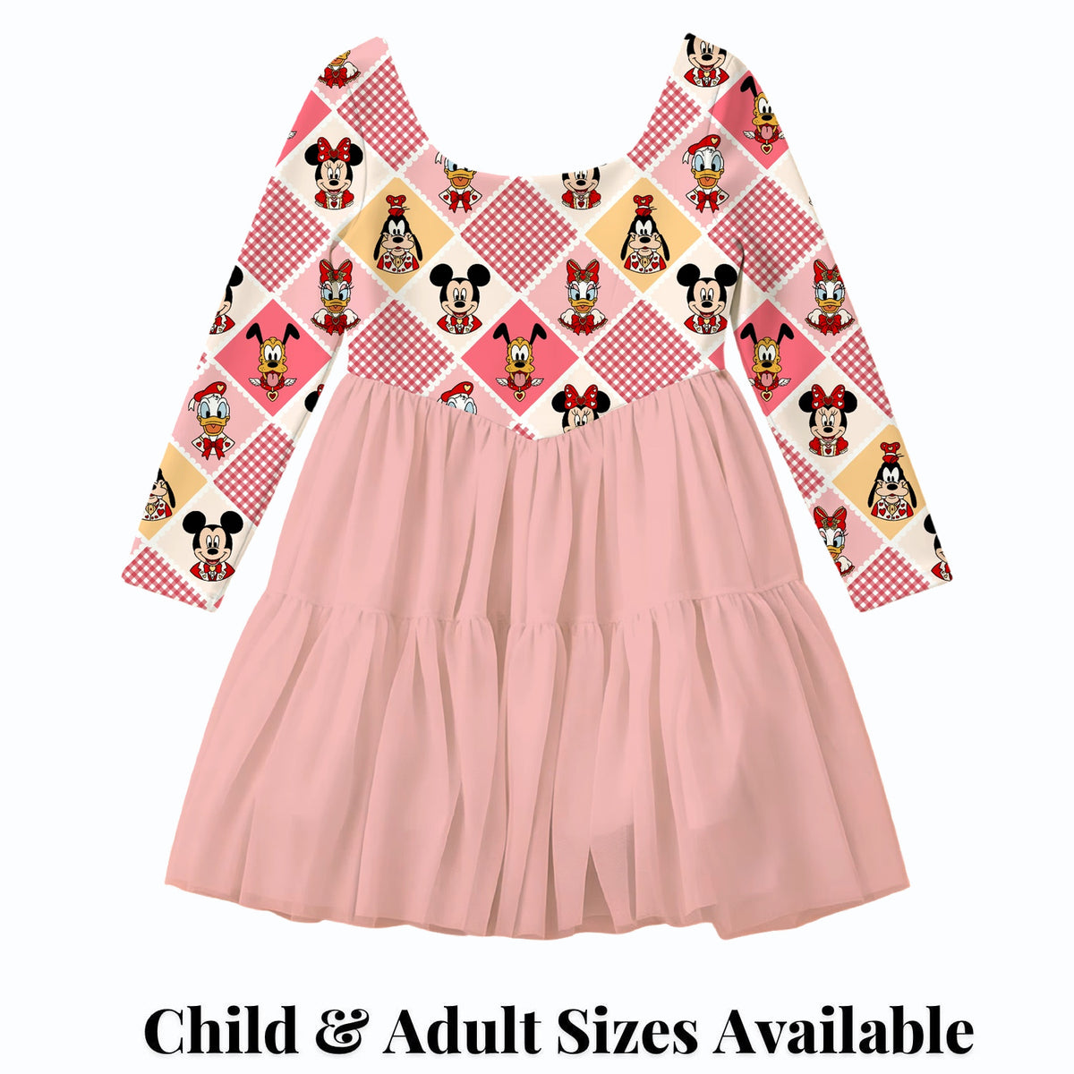 Mickey and Friends Pink Gingham — child and adult sizes — product design mockup