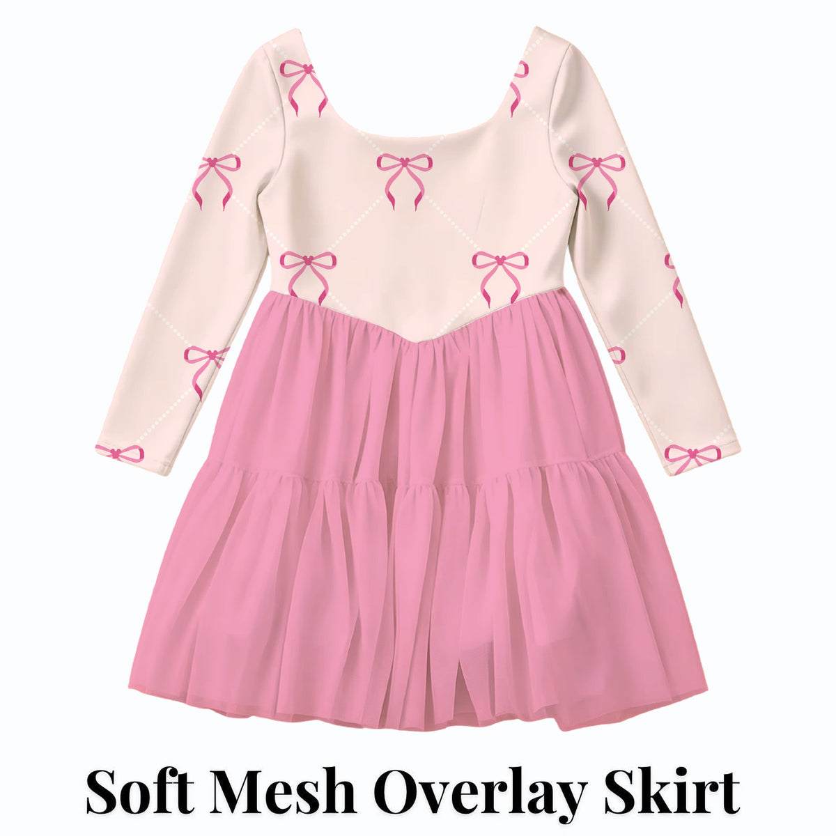 Pink Mouse Bow and Pearl — soft mesh overlay skirt — product design mockup
