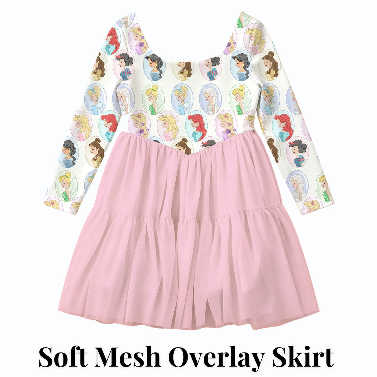 Pastel Princess Portrait — soft mesh overlay skirt — product design mockup