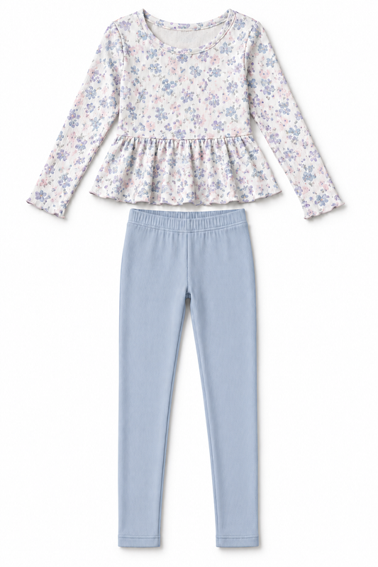 Pale Winter Floral Peplum and Leggings Set — AI-generated product design mockup