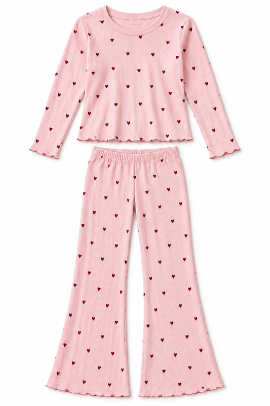Pink Sweetheart Ribbed Pants Set — AI-generated product design mockup