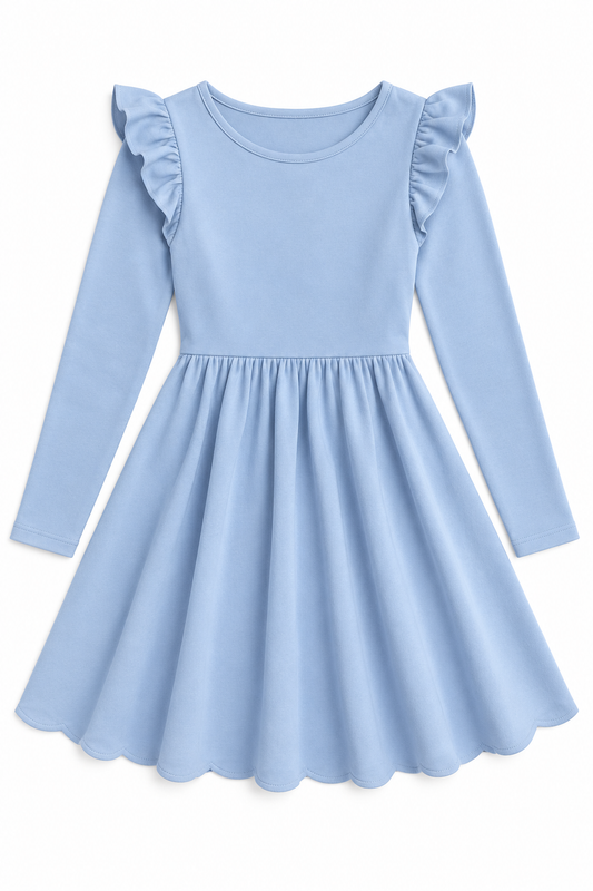 Powder Blue Ruffle Shoulder Twirl Dress — design mockup